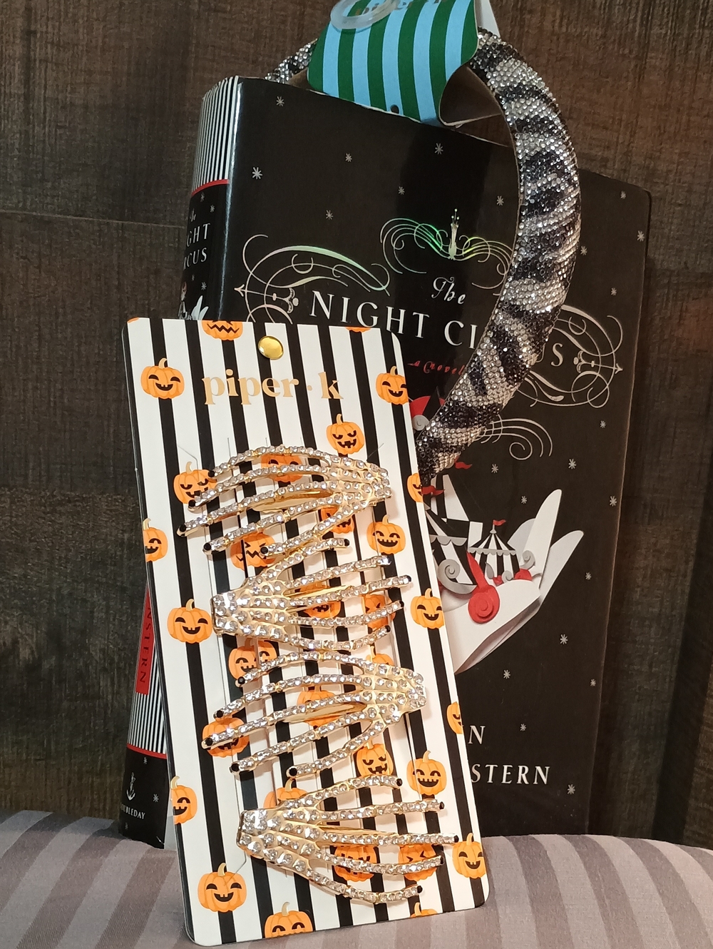NWT Piper K Halloween Hair Set Rhinestone Skeleton Hand Clips Headband